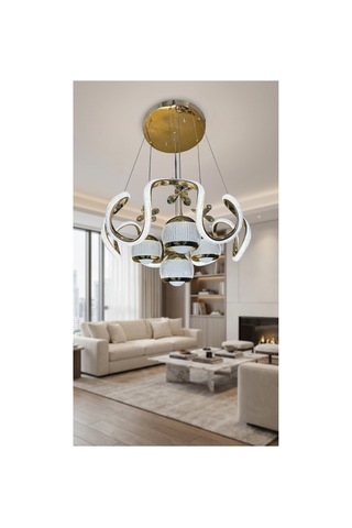 Arya Xl Yakamoz 4 Top Simli Slikon Modern Sarkıt Salon Avizesi Kumandasız Gold Gold
