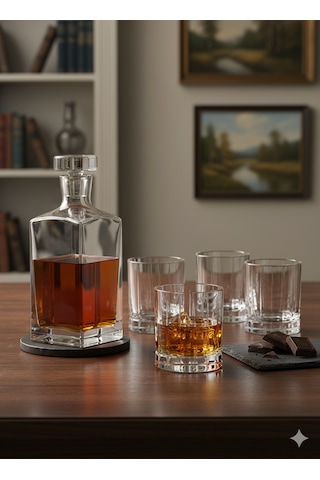 Paşabahçe Prisma Viski Şişesi Ve 4 Adet Nude Wayne Viski Bardağı