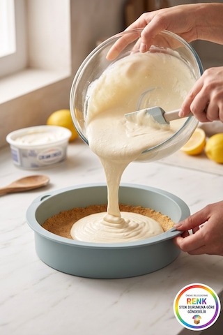 Silikon Cheesecake Kalıbı Kulplu Dalgalı Yuvarlak Pasta Kek Kalıbı Platinum Silikon 28 Cm Çok Renkli