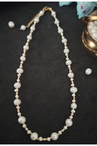 24k Altın Kaplama Gerçek Kum İnci Aranjman Dorika Detaylı Kolye B Çok Renkli