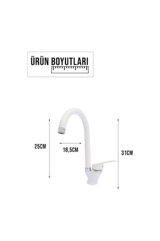 Beyaz Mix Mutfak Lavabo Bataryası Aç Kapa Musluk Sıcak Soğuk Girişli 3 Yıl Garanti Beyaz