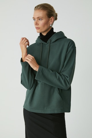 Ethıquet Pıper Kadın Içi Polarlı Yumuşacık Comfort Fit Kapüşonlu Kanguru Cepli Yeşil Sweatshirt