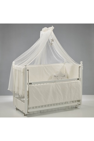 Meltem Kids Mondo Sallanır Ahşap Anne Yanı Beşik 60x120 cm (beyaz-motto ekru) Ekru