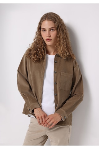 Colins Regular Fit Shirt Neck Düz Kadın Bej Uzun Kol Gömlek Cl1076672 Q1.v2 Beı Bej