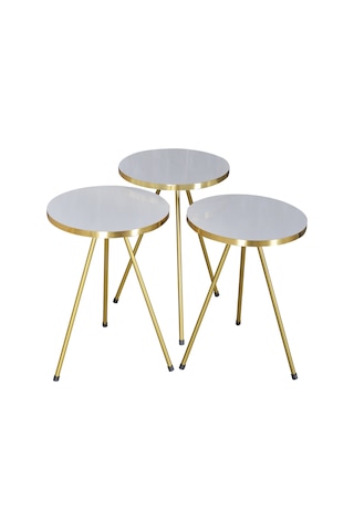 Zigon Sehpa Ve Orta Sehpa Kr Gold Metal Ayak Gold Beyaz Set