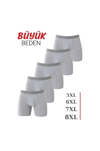 Arma Yıldız Erkek Gri Büyük Beden Boxer Pamuklu Likralı Yumuşak Ve Esnek Kumaş 5'li Paket Gri