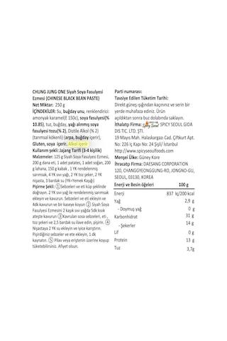 Chunjang Siyah Soya Fasulyesi Ezmesi 250 G