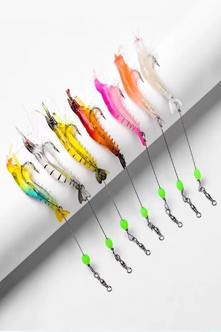 7 Renk Karides Shrimp Kancalı Fosforlu 8.5cm 6gr Silikon Yem 7ad