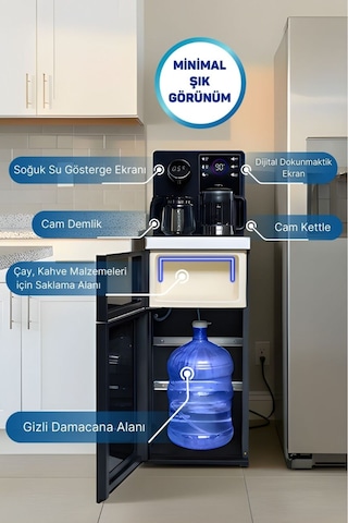 Wasspender Çay Makineli Gizli Damacanalı Su Sebili