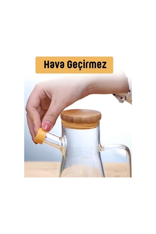 2'li Bambu Kapaklı Cam Yağdanlık Vakumlu Borosilikat Cam Sirkelik Zeytinyağı