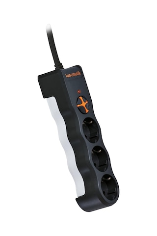 Tunçmatik TSK19010 Üçlü Kablolu Akım Korumalı Anahtarlı Priz 1.5 M Siyah