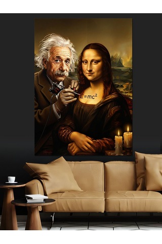 Mona Lisa Leonardo Da Vinci Ve Einstein Dekoratif Kanvas - Mdf Ahşap Tablo