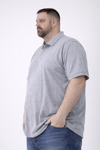 Vexor Erkek Pike Kumaş Düğmeli Yaka Battal Büyük Beden Günlük Kısa Kol Tişört T-shirt - Gri