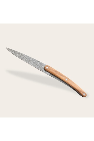 2 Deejo Paring Knives, Olive And Coral Wood / Polynesian And Pacific Kahverengi