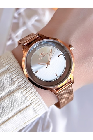 Ferro Hasır Kordonlu Rose Gold Kararmaz Renk Atmaz 3 Atm Özel Tasarım Kadın Kol Saati Bmn8c1112ff