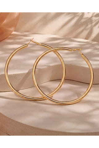 Xl Halka Boru Model Altın Kaplama Gold Renk Çelik Küpe 8cm