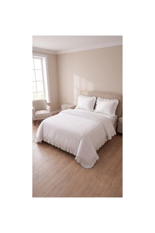 %100 Pamuk Overloklu Fırfırlı Çift Kişilik Nevresim Takımı Lastikli Çarşaflı 200x220 Cm Yeşil - 904804703 Yeşil