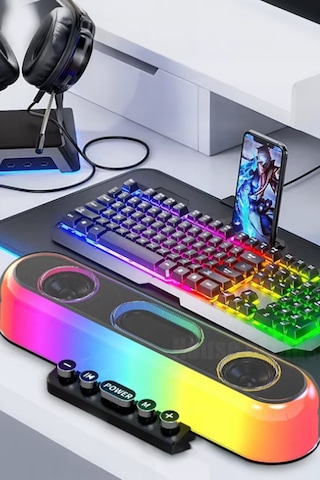 Thentech Bluetooth Hoparlör Daktilo Tuşlu Rgb Ledli 360 Derece Ses Özellikli Kablosuz Hoparlör Dekoratif Çok Renkli