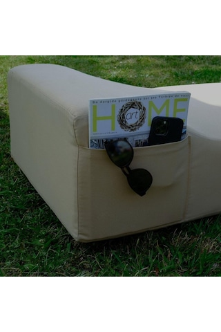 Fermuarlı Şezlong Minder Ve Puf Seti 180x60x20 Cm Ultra Kalın Su İtici Uv Dayanımlı Bej Sunbed Bej Çok Renkli