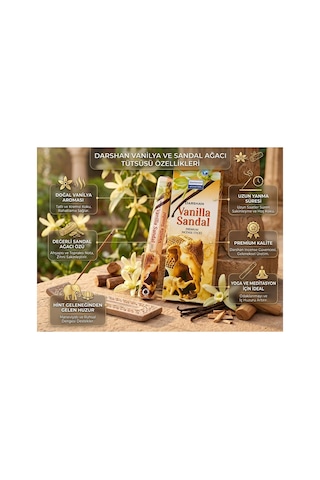 Darshan Vanilla Sandal Vanilya & Sandal Ağacı Çubuk Tütsü 20 Adet