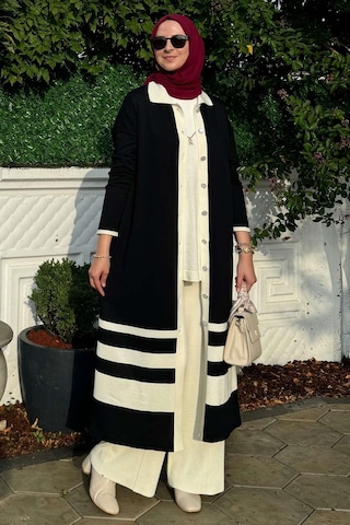 İmge Çizgili Triko Hırka Siyah Çok Renkli