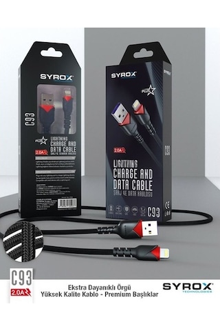 Syrox C93 Apple Uyumlu iOS iPhone Usb Lightning Hızlı Data Ve Şarj Kablosu