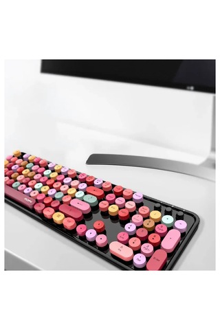 Mofıı Sweet Kablosuz Klavye Mouse Seti 2.4g Retro Yuvarlak Tuşlu 104 Tuş Sessiz Renkli Set Optik