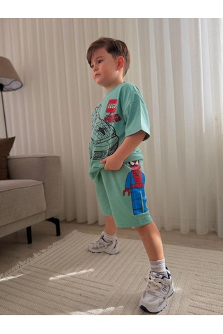 Nurbebekidss Erkek Çocuk Penye Şortlu Takım Turkuaz