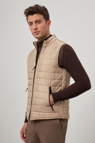 İmza Bej Kapitone Dik Yaka Düz Garnisiz-biyesiz Slim Fit Yelek 1009245150 Bej