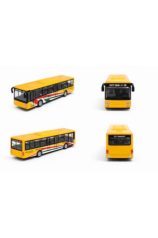 Oyuncak Şehir Otobüsü Çek Bırak Sürtmeli City Bus Modeli Sarı