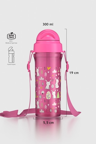 Renga Migo Tavşan Desenli 300 Ml Askılı Pipetli Pp Bebek Suluk 912013 Pembe Pembe