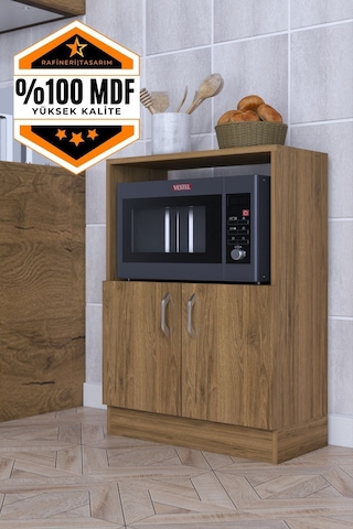 Rafineri Makro Dolap Çok Amaçlı Mikrodalga Fırın Dolabı Mdf Ceviz