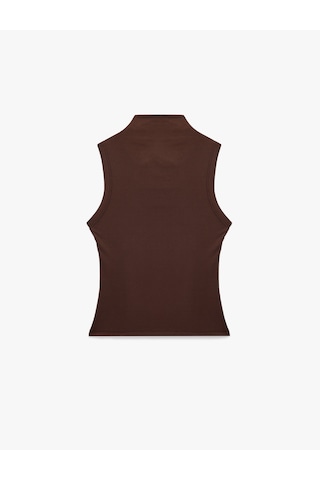 Koton Modal Kumaş Slim Fit Kolsuz Dik Yaka Body Kahverengi 7wak10019ek Kahve