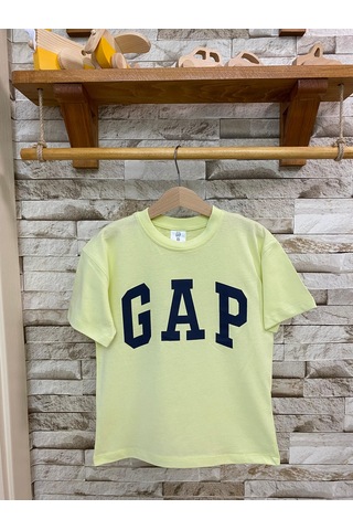 Aysbebe Baskılı Fırçalı Kumaş Çocuk Tişört SARI