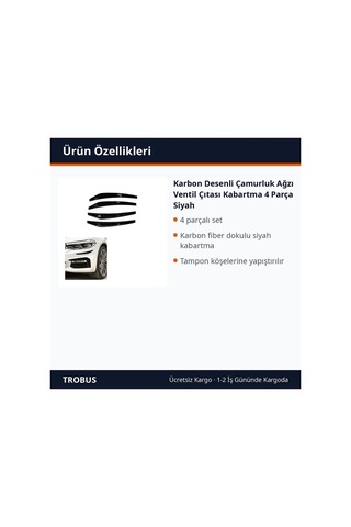 Trobus Karbon Desenli Çamurluk Ağzı Ventil Çıtası Kabartma 4 Parça Siyah