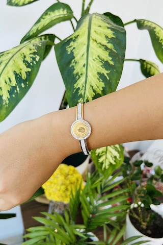 Allmisse Altın Kaplama 316l Kalite Zirkon Taş Detaylı Ata Çelik Kelepçe Bileklik - Altın