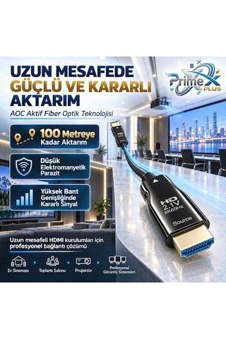 Primex Px-fbrhd10 Hdmı 2.1 Aktif Fiber Optik Kablo 10 Metre, 8k 60hz 4k 120hz 1080p 240hz, 48gbps Earc Dynamic Hdr Vrr Allm Destekli, Source-dısplay Yönlü Aoc Hdmı Kablosu 38548322