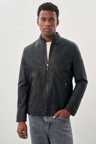 İmza Siyah Suni Deri Hakim Yaka Düz Yırtmaçsız Tam Astar Slim Fit Casual Deri Mont 1038245152 Siyah