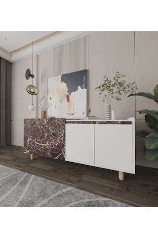 Ravenna Modern Konsol 180 Cm Mermer Desen - Beyaz Bordo- Beyaz
