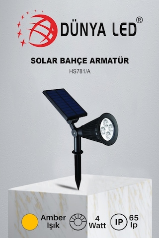 Hs.781-A 7W Solar Bahçe Armatür Yüksek Lümen Amber Işık Rengi (548314022) Diğer