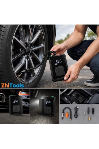 Zhltools Şarjlı Hava Kompreserü İkaz Lambalı Oto Lastik Pompa 150 Psi