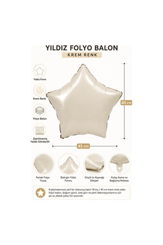 Folyo Balon Yıldız Krem 18 İnç 45 Cm Doğum Günü Parti Kutlama Organizasyon Dekorasyon Balonu Çok Renkli