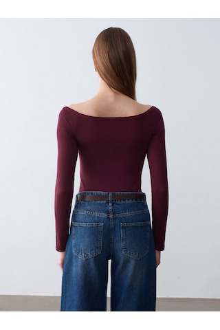 Dilvin 32661 Düğme Detaylı Bodysuit-bordo