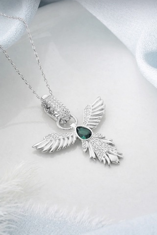 Çekirdekjewelry 925 Ayar Gümüş Rodyum Kaplama Zümrüdüanka Kolye Gri
