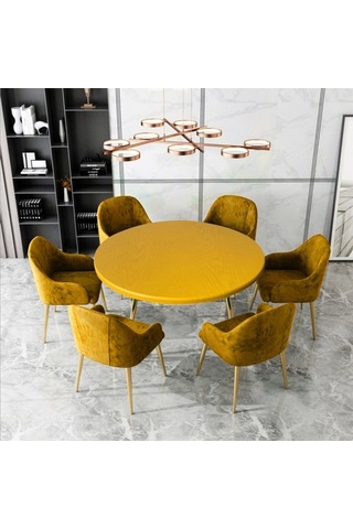 Trendooze Homyl Yuvarlak Masa Örtüsü 27,5-33,5 Inç Sarı Sarı Yemek Masası Evinize Konforlu Hava Sarı