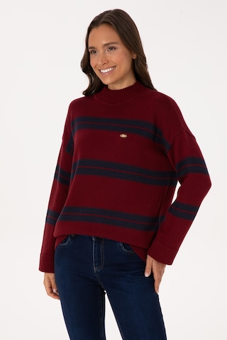 U.S. Polo Assn. Kadın Bordo Balıkçı Yaka Çizgili Kazak 50314666-VR014