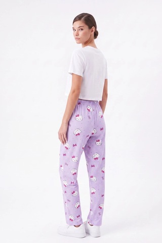 Cemo Kedi Ve Fiyonk Baskılı Beli Lastikli Bağcıklı Pijama Altı 26y-h0020-mr-l Mor