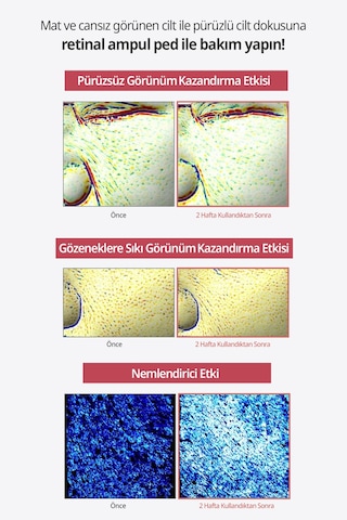 Gözeneklere Sıkı Görünüm Sunan Esnek Yapılı Cilt Bakım Pedi Dermatory Retinal Lifting Ampoule Pad
