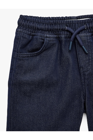 Koton Beli Bağcıklı Lastikli Slim Fit Denim Şort Lacivert 6skb40058td