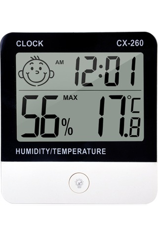 Dianziye Ev Ve Ofis İçin Ultra İnce Lcd Ekranlı Sıcaklık-nem Ölçer, Zaman Gösterimi Ve Çalar Saati, Pil Dahil Değil, Beyaz-siyah, Cx-260